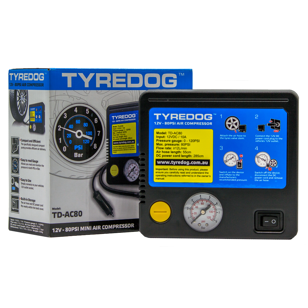 TYREDOG Mini 12V 80PSI Air Compressor